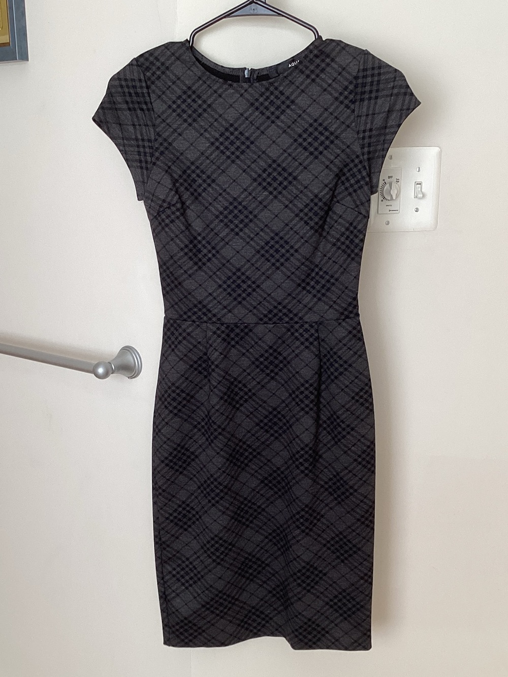 Aqua Charcoal Plaid Midi Dress